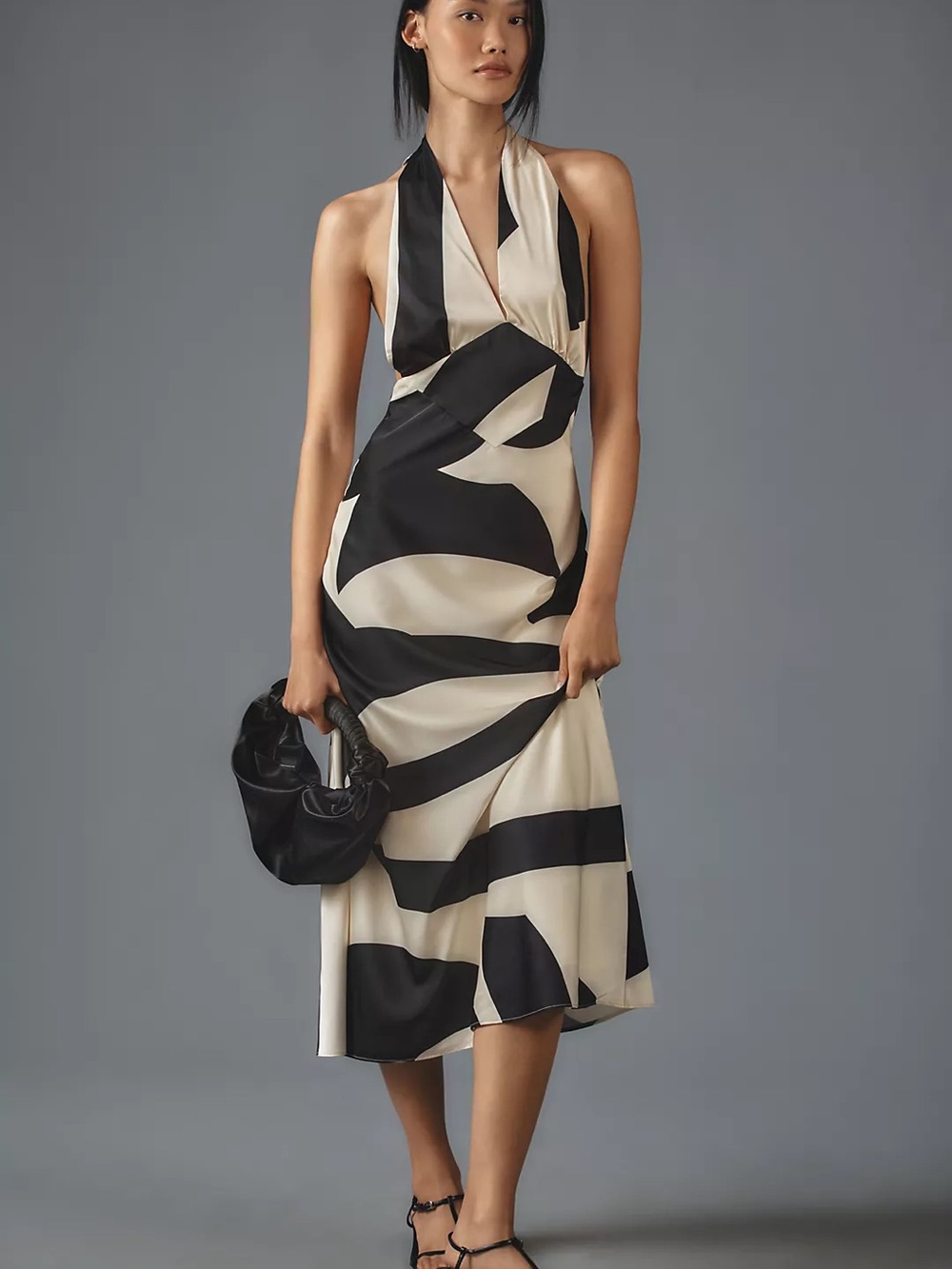 REVOLVE Bardot Black & Cream Halter-Style midi Dress
